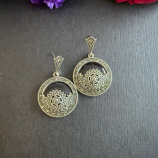 Onyx-Marcasite Drop Earrings