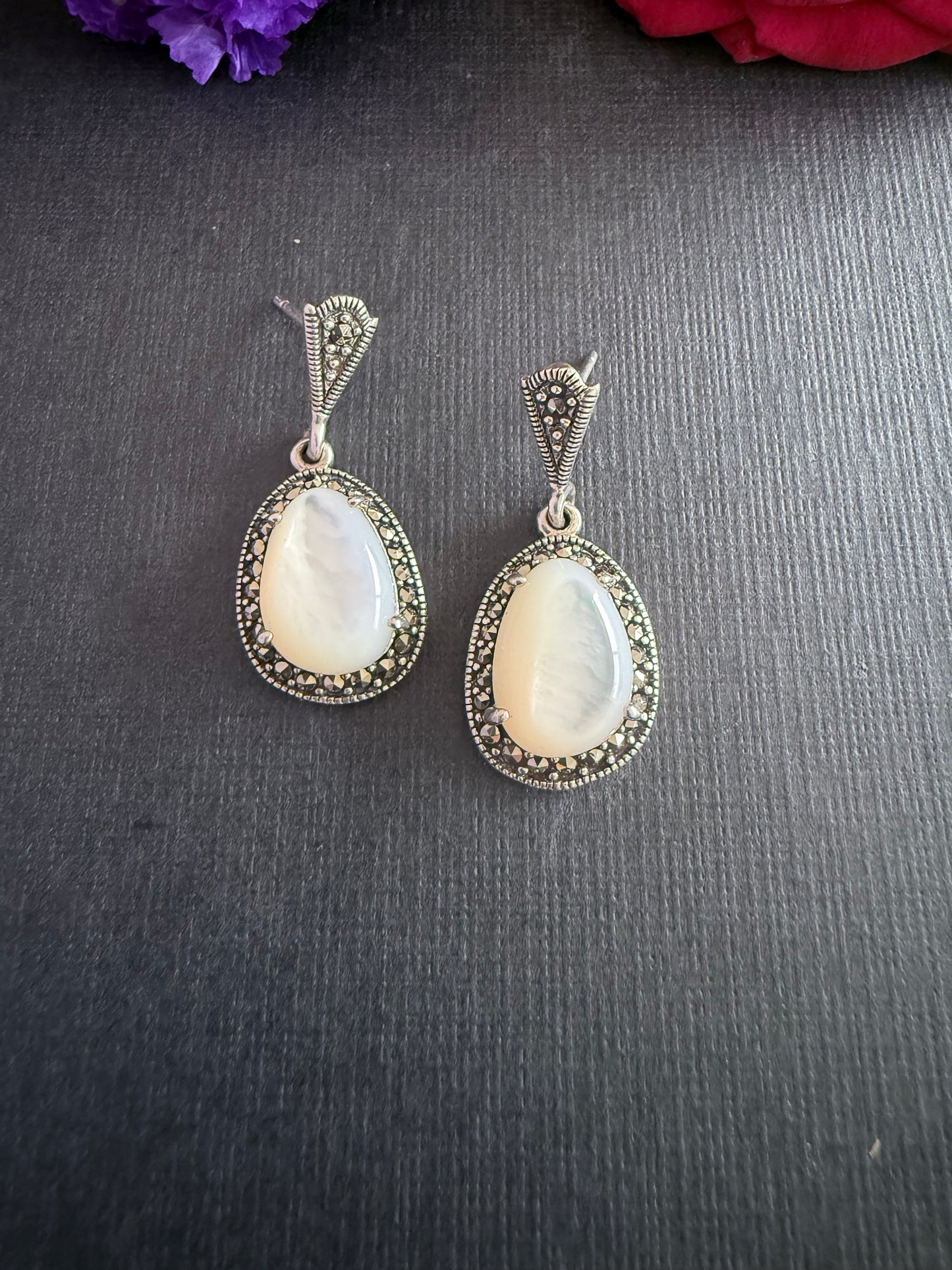 Mop-Marcasite Drop Earrings