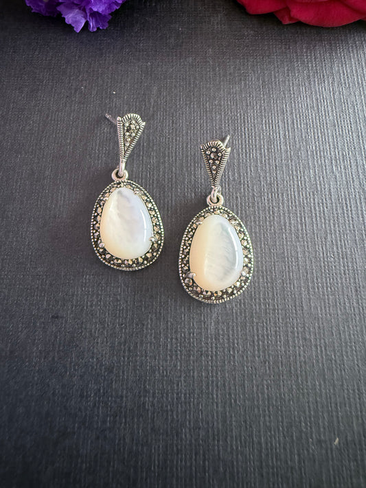 Mop-Marcasite Drop Earrings