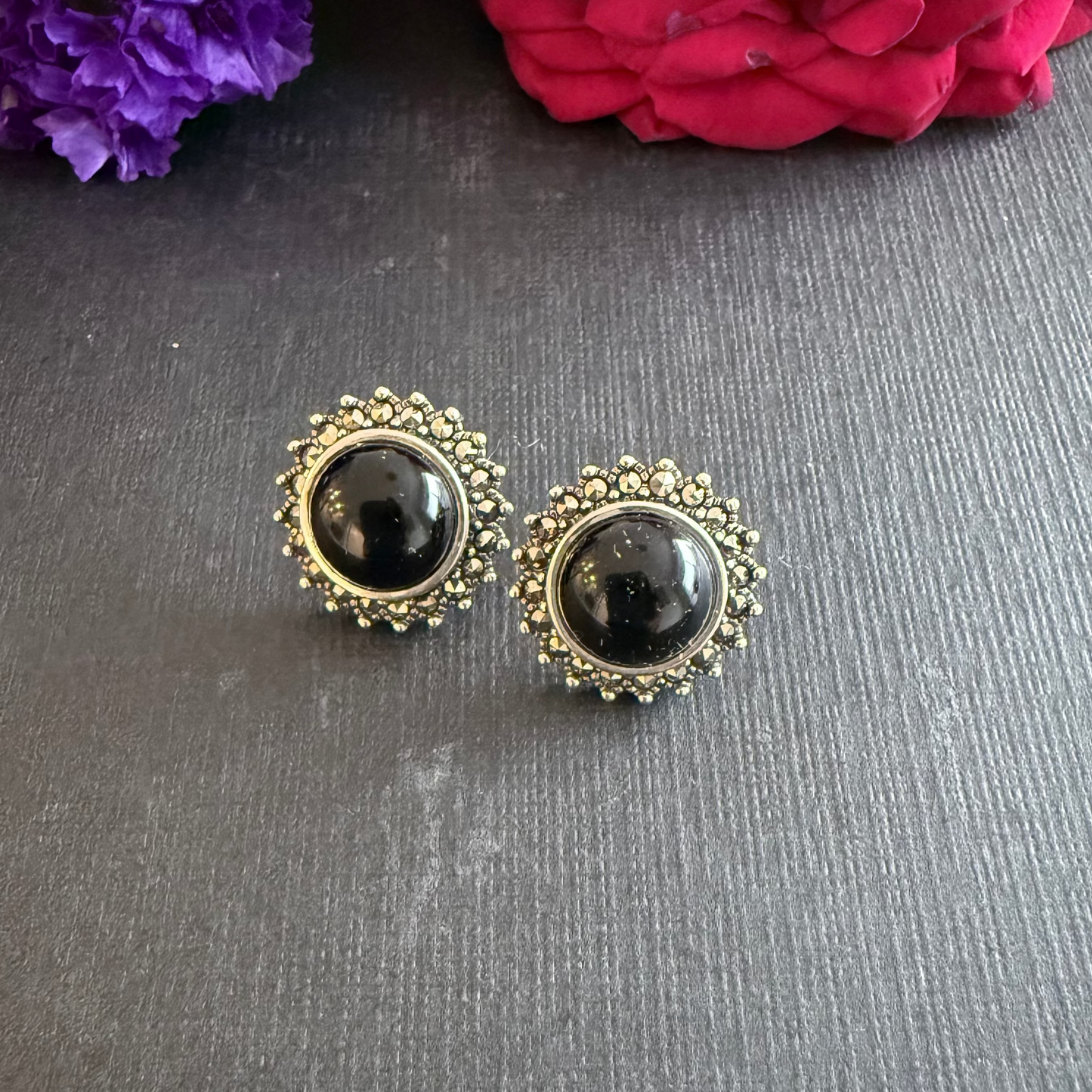 Onyx-Marcasite Studs