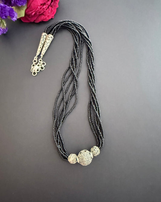 Black Bead Marcasite Necklace