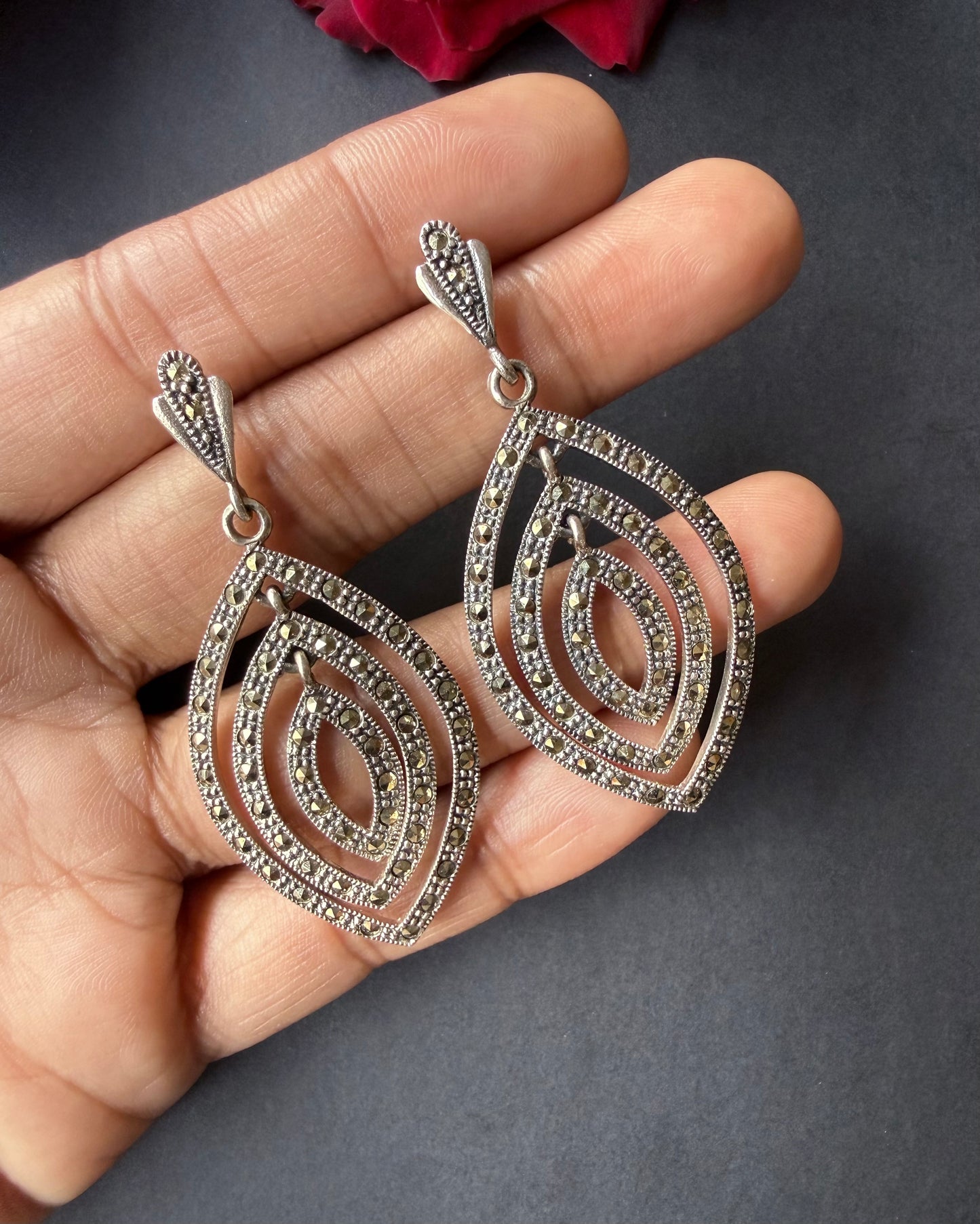 Marcasite Layered Drop Earrings